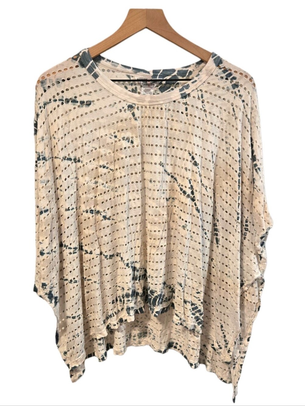 Hard Tail Forever Cream Tan Tie-Dye Perforated Oversized Dolman Athleisure Shirt